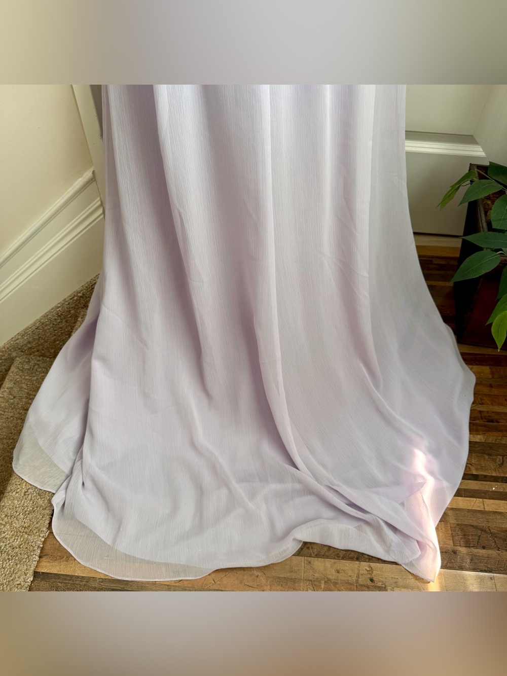 David’s Bridal Long One-Shoulder Crinkle Chiffon Dress Iris Lavender Sz 6 - Picture 13 of 16